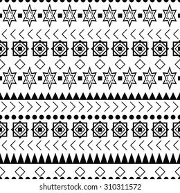 Seamless ethnic pattern. Black and white vector illustration.