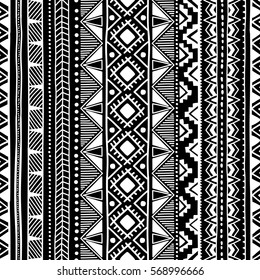 Seamless ethnic pattern. Black and white geometric ornament. Print for your textile. Handmade. Vector illustration.