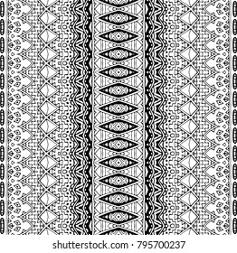 Seamless ethnic pattern. Black and white geometric pattern. Print for your textile. Vintage decorative elements. Hand drawn background. Islam, Arabic, Indian, ottoman motifs.