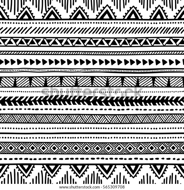 Seamless Ethnic Pattern Black White Geometric Stock Vector (Royalty ...