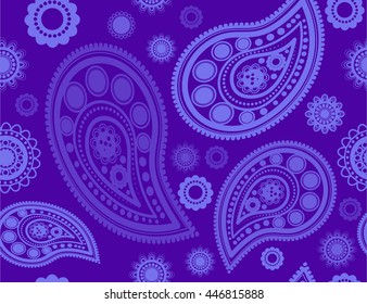 Seamless ethnic pattern in blue colors for fabric
