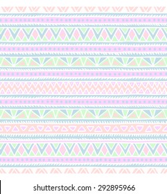 Seamless ethnic pattern. Bright colors. White, pink, blue, green. Drawing by hand.