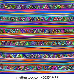 Seamless ethnic pattern. Classic folk motifs in red tones, triangles and stripes.