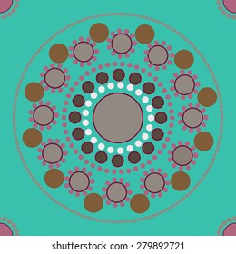 Seamless ethnic pattern with colored points, circles on turquoise background.Pattern Vector in boho style, for asian, turkish, arabic, morocco, indian