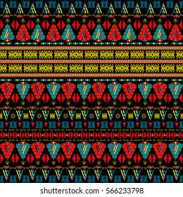 Seamless ethnic pattern. Decorative ornament, geometric elements for fabric, textile, web design, wrapping paper. Grunge neon texture background. Wallpaper for boys and girls