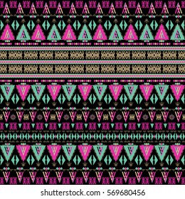 Seamless ethnic pattern. Decorative ornament, geometric elements for fabric, textile, web design, wrapping paper. Grunge neon texture background. Wallpaper for boys and girls