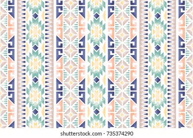 Seamless ethnic pattern. Decorative ornament, geometric elements for fabric, textile, web design, wrapping paper. Grainy texture background. 