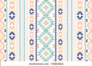 Seamless ethnic pattern. Decorative ornament, geometric elements for fabric, textile, web design, wrapping paper. Grainy texture background. 