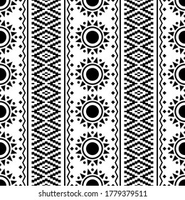 Seamless ethnic pattern design vector in black white color