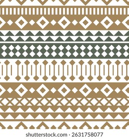 seamless ethnic pattern design. Vector beige and dark brown folk seamless Aztec ornament, tribal art on white background.
