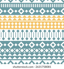 seamless ethnic pattern design. Vector turquoise and yellow folk seamless Aztec ornament, tribal art on white background.