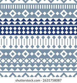 seamless ethnic pattern design. Vector dark blue and light blue folk seamless Aztec ornament, tribal art on white background.