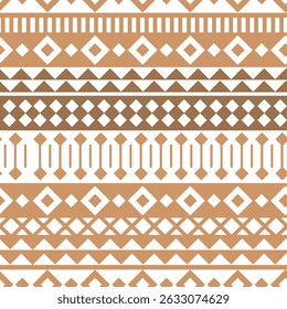seamless ethnic pattern design. Vector dark brown and light brown folk seamless Aztec ornament, tribal art on white background.