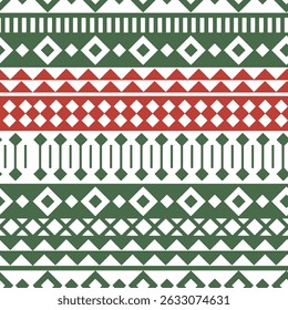 seamless ethnic pattern design. Vector green and red folk seamless Aztec ornament, tribal art on white background.