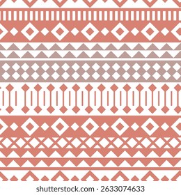 seamless ethnic pattern design. Vector orange and beige folk seamless Aztec ornament, tribal art on white background.
