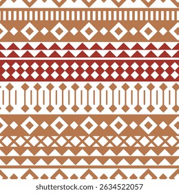 design de padrão étnico perfeito. Vetor vermelho e marrom folclore sem costura ornamento asteca, arte tribal em fundo branco.