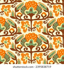 Seamless ethnic pattern. Doodle style ornament. Bohemian print for textiles. Vector illustration.