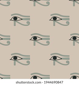 Seamless ethnic pattern with eye Wadjet. Ancient Egyptian sacred symbol of god Horus or goddess Maat.