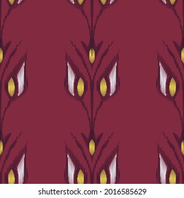 Diseño floral sin fisuras de un patrón étnico sin fisuras, con fondo de color sólido para tela, cortina, alfombra, papel pintado, ropa, envoltura, batik, tela, ilustración vectorial. Estilo bordado.
