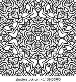 Seamless Ethnic Pattern Floral  Hand Drawn Tribal Mandala Background