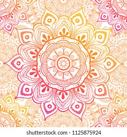 Seamless ethnic pattern with floral motives. Mandala stylized print template for fabric and paper. Boho chic design. Summer fashion.