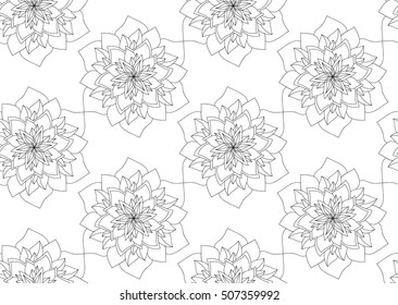 Seamless ethnic pattern with floral motives. Mandala stylized print template for fabric and paper. Outline Mandala for coloring book. Boho chic design. Hand drawn background.