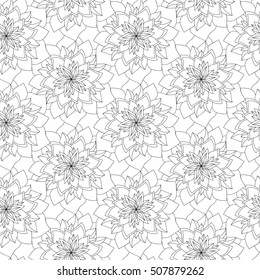 Seamless ethnic pattern with floral motives. Mandala stylized print template for fabric and paper. Outline Mandala for coloring book. Boho chic design. Hand drawn background.
