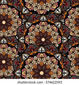 Seamless ethnic pattern with floral motives. Mandala stylized print template for fabric and paper. Indian or Arabic motive. Boho festival style.
