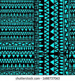 Patrón étnico sin igual de formas geométricas sobre un fondo azul.
Patrón repetido étnico tradicional.Fondo abstracto geométrico.Ilustración vectorial.Textura moderna y elegante.