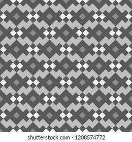 Seamless ethnic pattern. Geometrical shapes motif. Tribal wallpaper. Mosaic ornament. Folk background. Figures backdrop. Digital paper, page fill, abstract, textile print, web design, vector artwork.