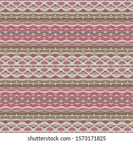Seamless ethnic pattern in gold and pink for border. Repeated oriental motif for fabric or paper design. Ribbons.