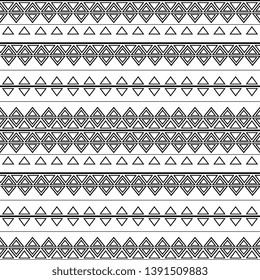 Seamless ethnic pattern. Handmade. Horizontal stripes. Black and white print for your textiles. Vector illustration african style.
