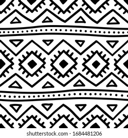 Seamless ethnic pattern. Handmade. Horizontal stripes. Black and white cute print for your textiles. Vector illustration.