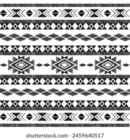 Seamless ethnic pattern. Handmade. Horizontal stripes. Vector illustration.