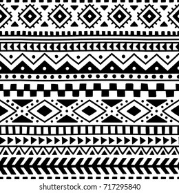 Seamless ethnic pattern. Handmade. Horizontal stripes. Black-and-white print for your textiles. Vector illustration