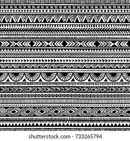 Seamless ethnic pattern. Handmade. Horizontal stripes. Black and white print for your textiles. Vector illustration.