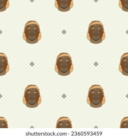Seamless ethnic pattern with heads of Moche men. Native American art of ancient Peru. Indigenous male portrait. On white background.