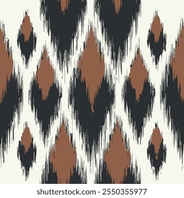 Seamless ethnic pattern with isolated hand drawn art abstract ikat background elements in brown and black colors