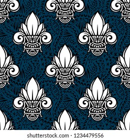 Seamless ethnic pattern with lotus image. Handmade. Vector illustration.