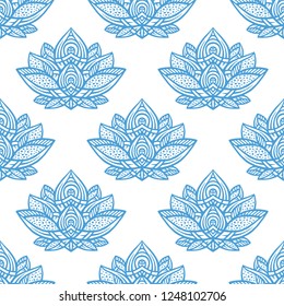 Seamless ethnic pattern with lotus image. Handmade. Vector illustration.