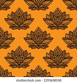 Seamless ethnic pattern with lotus image. Handmade. Vector illustration.