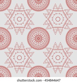 Seamless ethnic pattern with mandala. Abstract print template for fabric and paper. Fashion design in teracotta color. 