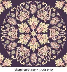 seamless ethnic pattern with mandala ornament. Vintage Indian Style Background