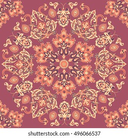 seamless ethnic pattern with mandala ornament. Vintage Indian Style Background