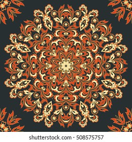 seamless ethnic pattern with mandala ornament. Vintage Indian Style Background