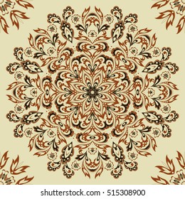 seamless ethnic pattern with mandala ornament. Vintage Indian Style Background