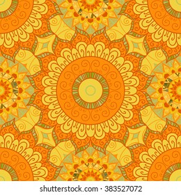 Seamless ethnic pattern with mandala. Vintage decorative elements. Hand drawn background. Islam, Arabic, Indian, ottoman motifs. 