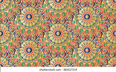 Seamless ethnic pattern with mandala. Vintage decorative elements. Hand drawn background. Islam, Arabic, Indian, ottoman motifs. 