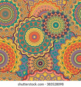 Seamless ethnic pattern with mandala. Vintage decorative elements. Hand drawn background. Islam, Arabic, Indian, ottoman motifs. 