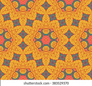 Seamless ethnic pattern with mandala. Vintage decorative elements. Hand drawn background. Islam, Arabic, Indian, ottoman motifs. 